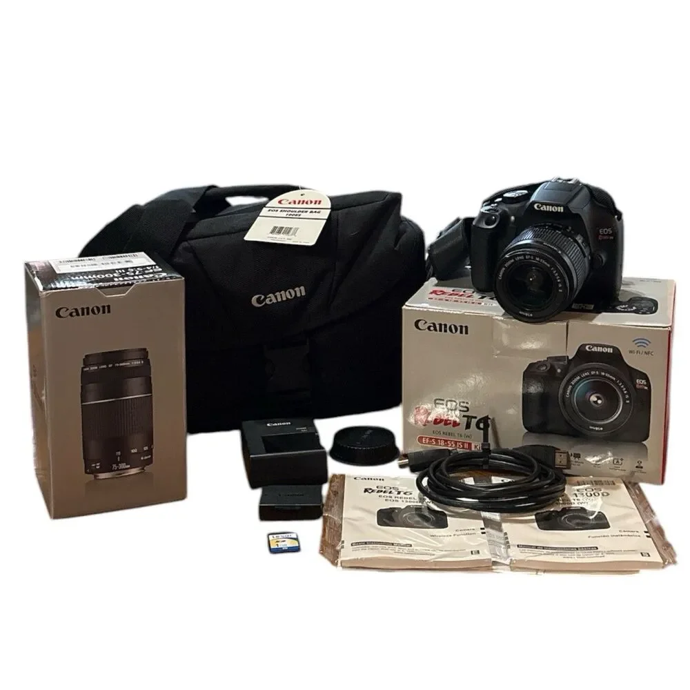 Canon EOS Rebel T6 DSLR Camera Bundle 2 Lens,   Battery/Charger SD Card Bag HDMI